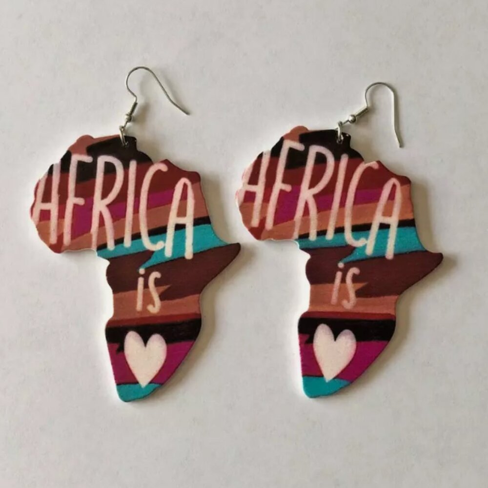 Afrocentric Earrings / I Love Africa Earrings / Wooden Earrings